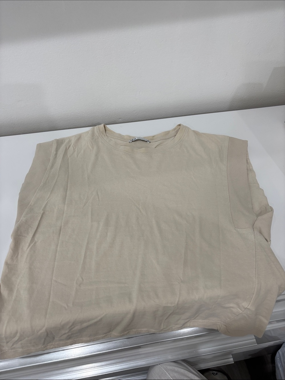 Zara Women’s Light Beige Short Sleeve Crewneck Tee